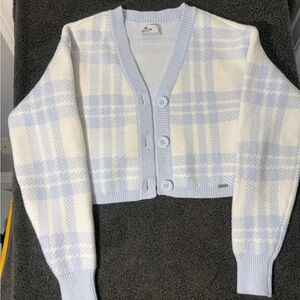 Hollister Plaid Cardigan - White and Light Blue Size XS